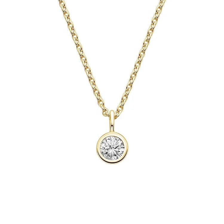 1 Centre Stone  1.2mm Small  Round Brilliant Cut Diamonds Bezel Pendant 18k White Yellow Rose Necklace Necklace