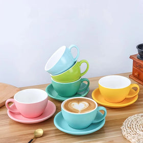 Professional Customised Eco-Friendly Minimalist Espresso Cappuccino Latte Mocha Ceramic Mug Porcelain Coffee Tea Cups Saucers