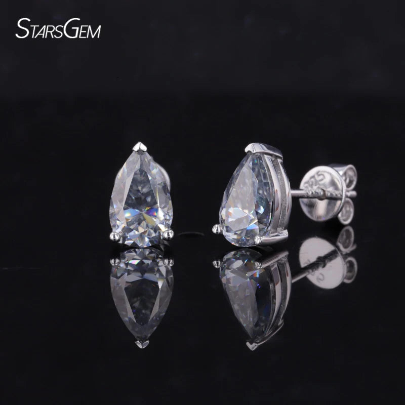 Pear Shape Grey Moissanite Stud Earrings in Silver White Gold Fashion Jewelry Earrings