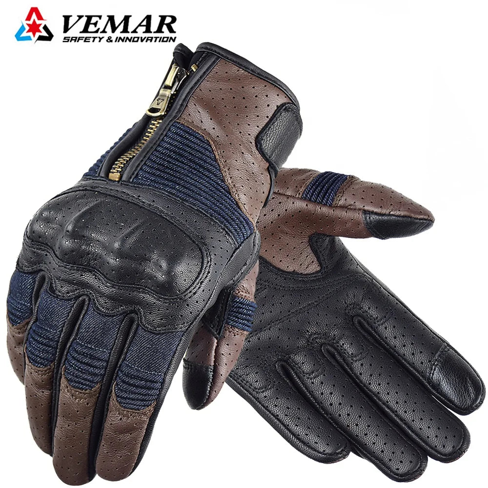 Retro Motorcycle Riding Gloves Leather Windproof Motorbike Racing Gloves Full Finger Street Motocross Gloves Breathable Men