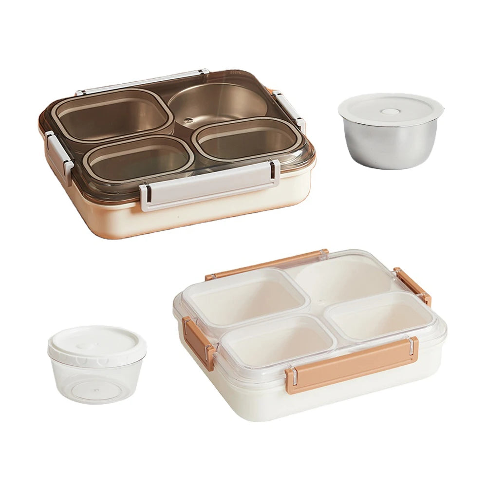 Kids Bento Lunch Box Stainless Steel Lunch Box With Insulated Soup Jar Leakproof Heated 4 Compartment Bento Box for School