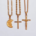 Tarnish Free Jewelry 18k Gold Plated Stainless Steel Crucifix Cross Figaro Link Chain Saint Christopher Necklace for Men Women