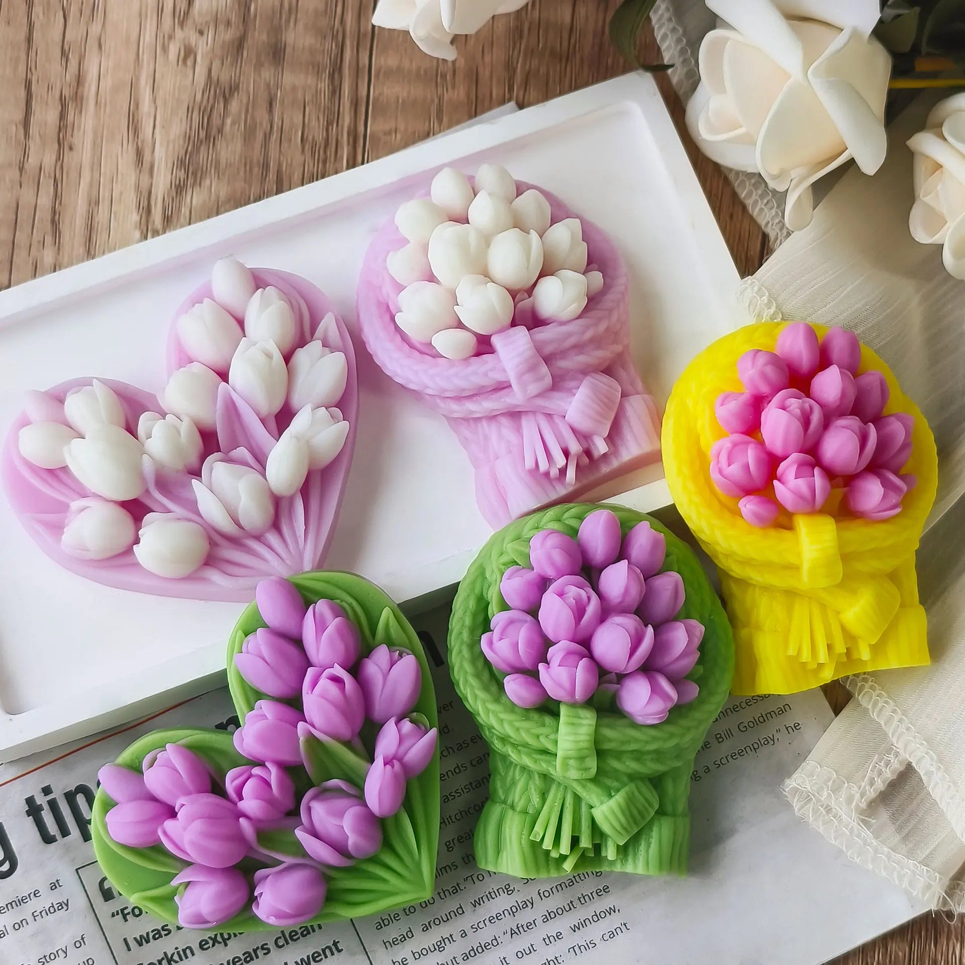 J10-362  Love Flowers Car Aromatherapy Candle Silicone Mold Diy Tulip Plaster Diffuser Stone Handmade Soap