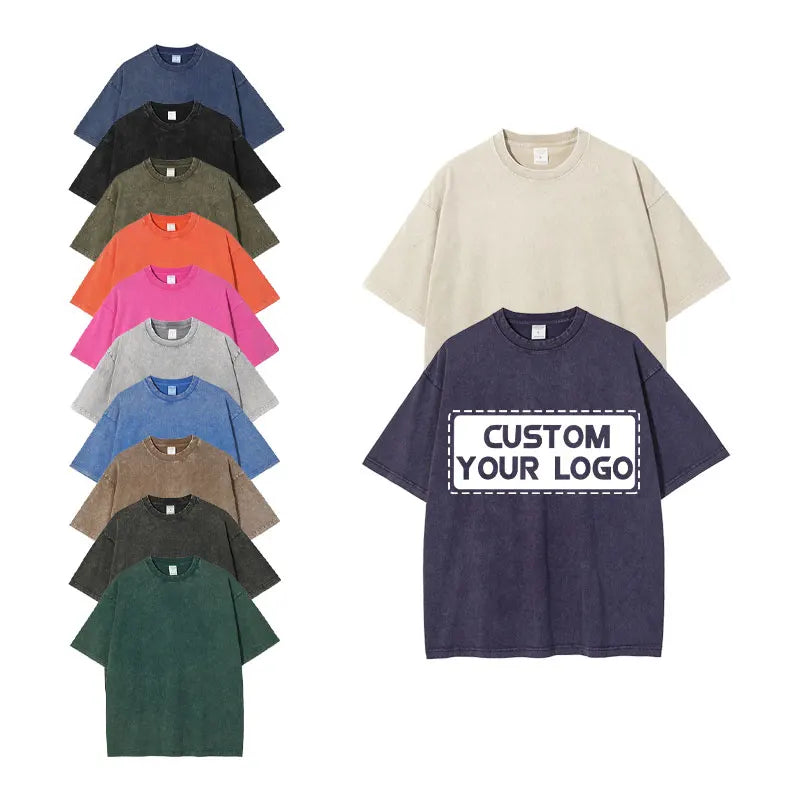 Trendy Neutral Pure Cotton Acid Washed T Shirts Custom Logo Short Sleeve Vintage T Shirt for Men Streetwear Loose T-Shirt