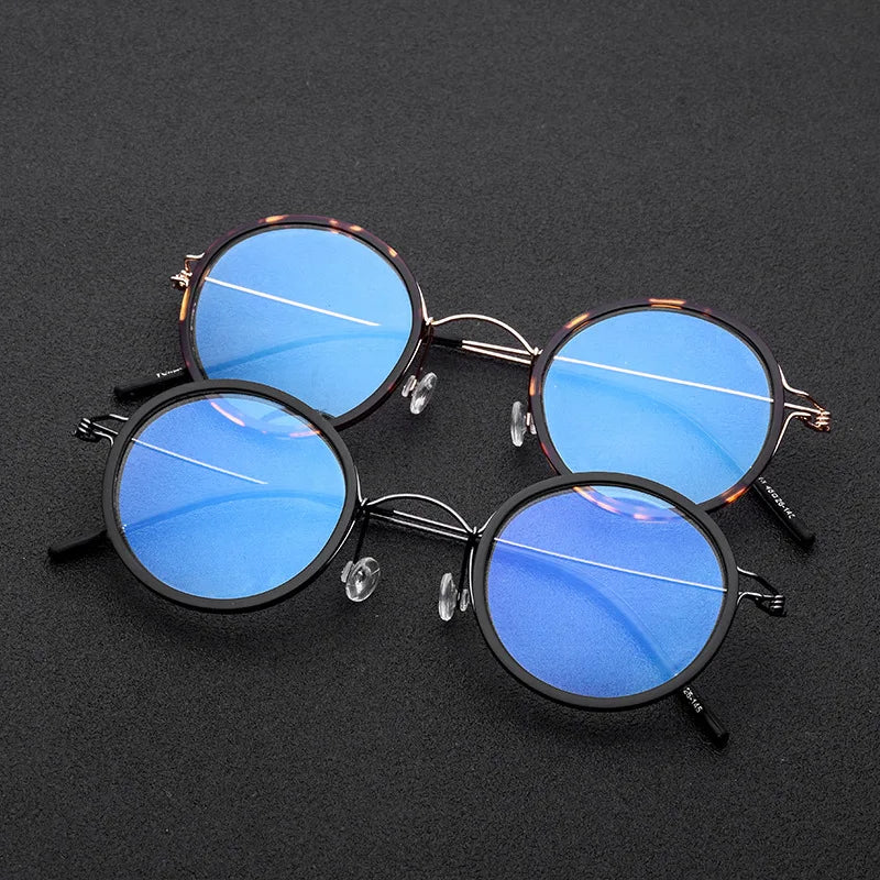 Retro Round Acetate Titanium Frame Anti Blue Light Blocking Reading Glasses