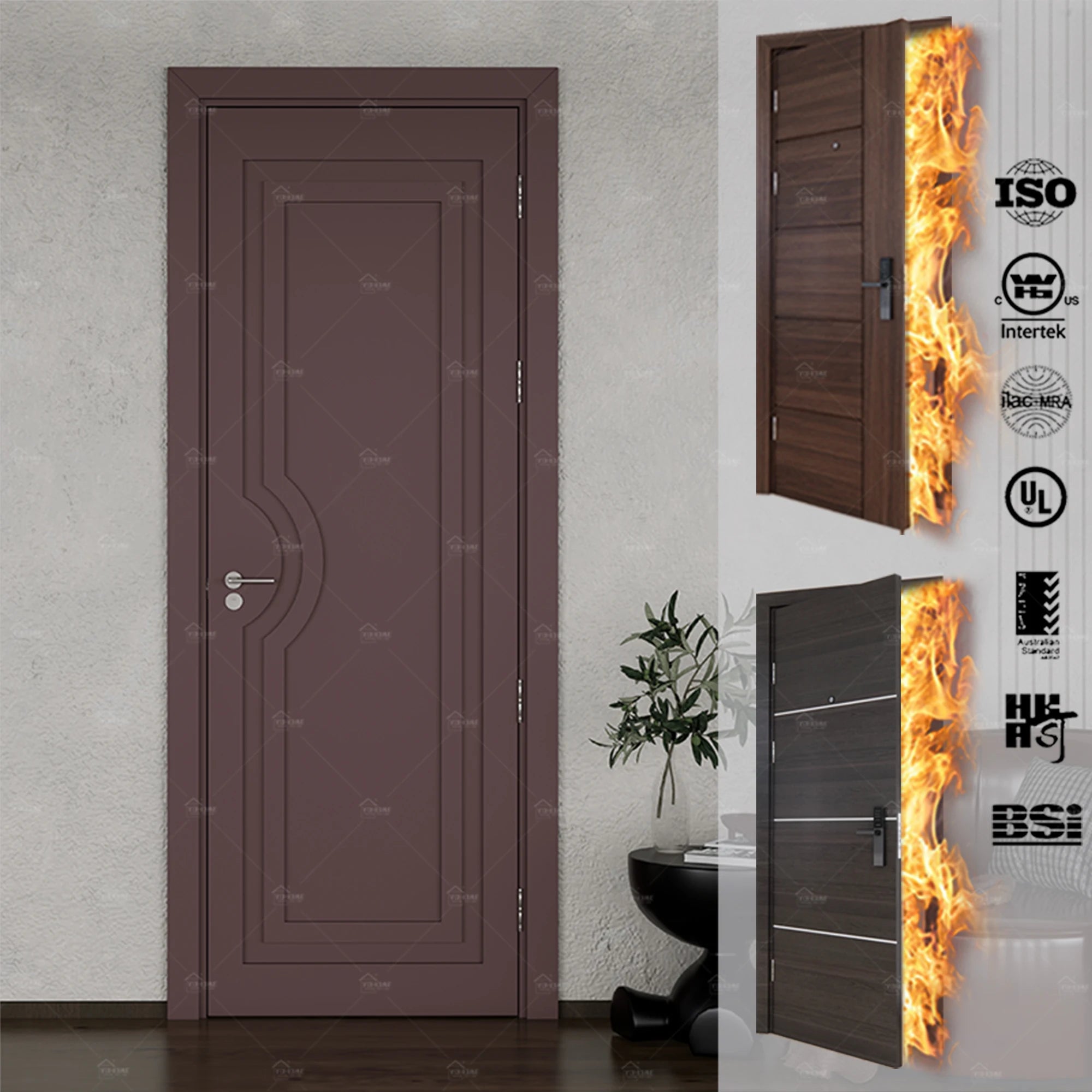 Australian Style Internal Doors Hotel Apartment Custom Fire protection Indoor Door Soundproof Prehung Wooden Mdf Interior Doors