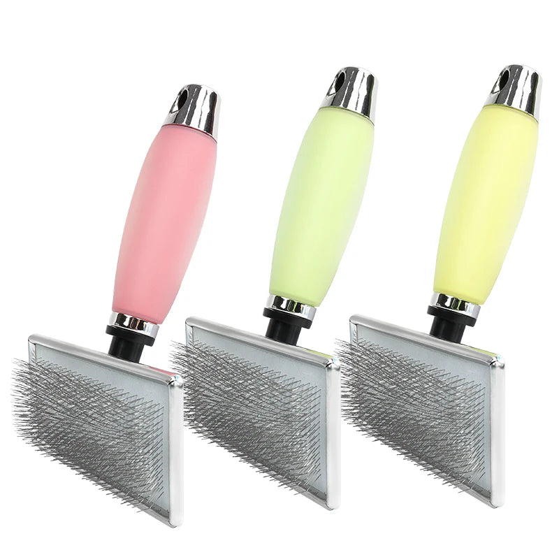 Factory Wholesale Custom Logo Long Pin Silicone Handle Brush Cat Dog Grooming Slicker Brush