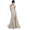 2023 Summer New Bridal Satin Wedding Dress Temperament One Line Shoulder Light Wedding Dress French Simple Train Dress