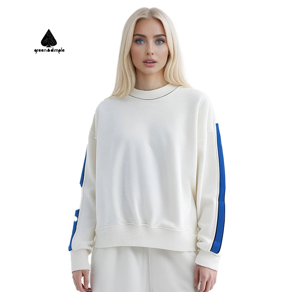 Green Dimple Customized Oversized Womens Sweater Long Sleeve Pullover Dropped Shoulders Design Sweatshirt