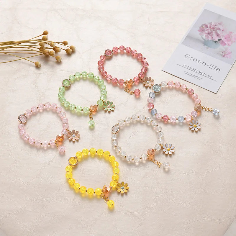 New Trendy Daisy Flower Bangles Preppy Bracelet Charm Jewelry Bulk Beads Bff Bracelets Beaded Bracelets for Girls Women