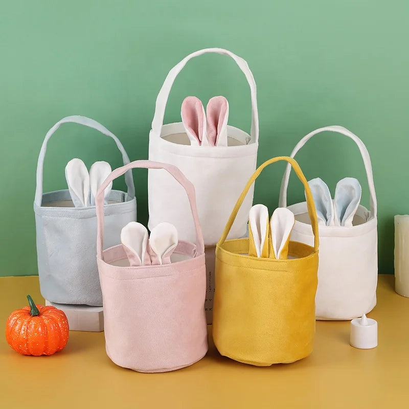 Personalized Easter Bunny Basket Gift Bag With Egg Velvet and Rabbit Print Buckets Party Decorations