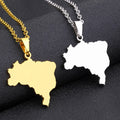 Brazil Map Chain Necklaces Stainless Steel Silver 18K Gold Plated Enamel Brazil Flag Color Map Pendant Chain Necklace