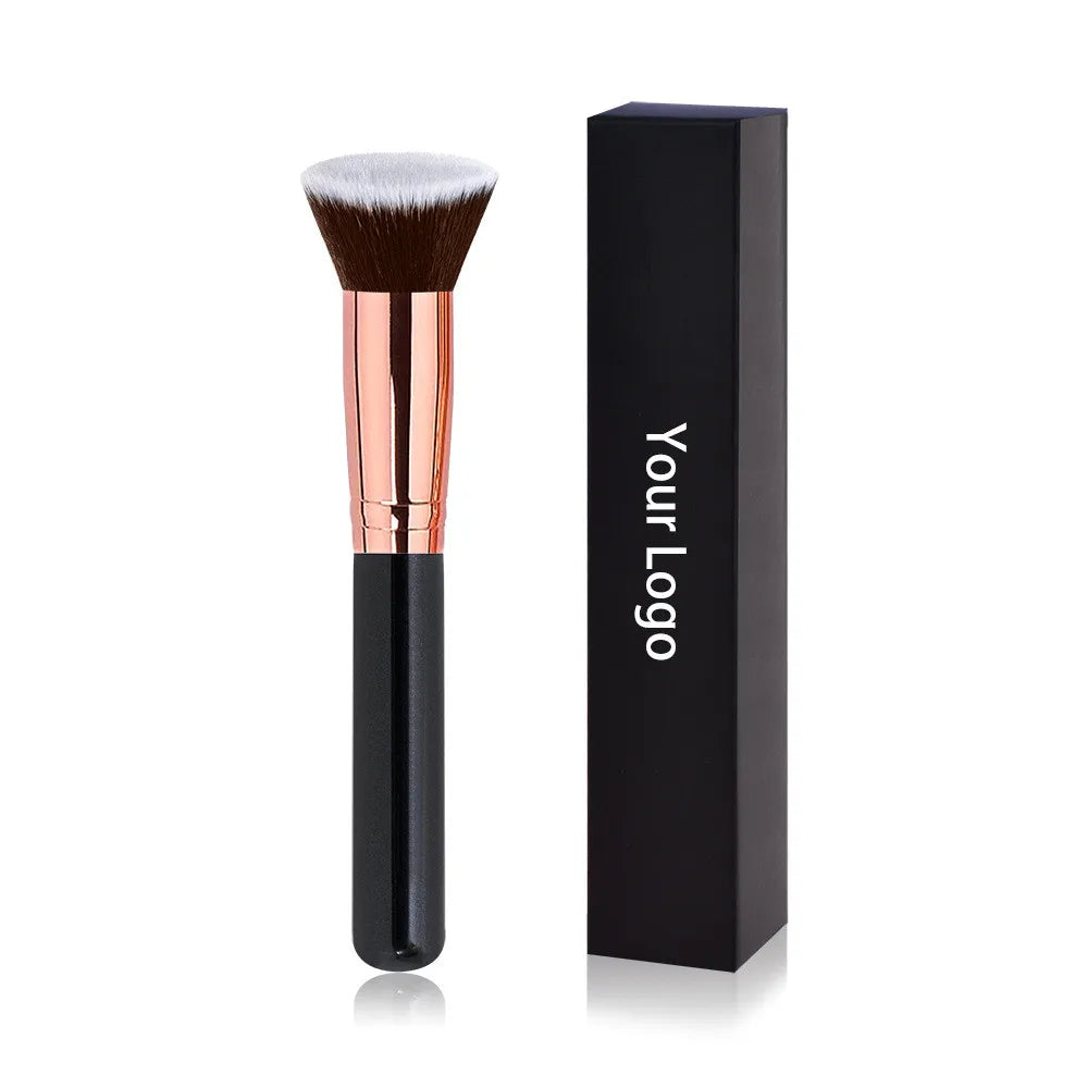 Private Label Wood Handle Foundation Brush Kabuki Single Liquid Flat Make up Brush Liquid Foundation