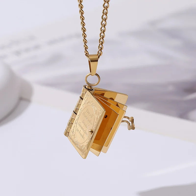 Aimgal Wholesale Lovers Book Pendant Necklace DIY Carving PVD 18K Gold-Plated 316L Stainless Steel Non-Tarnish Waterproof
