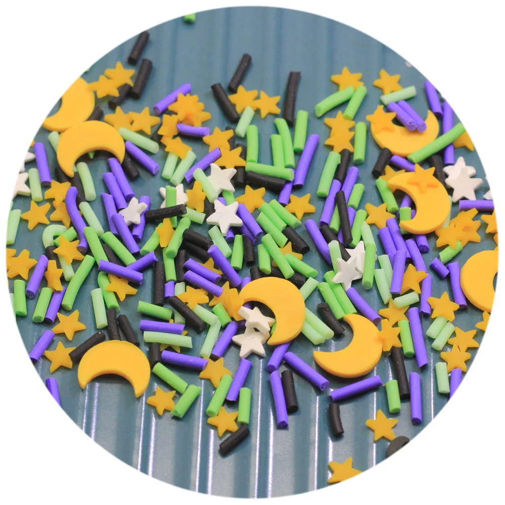 Purple Black Yellow Mix Moon Star Slice Polymer Clay Sprinkles Mix for DIY Resin Shaker Slime Filling Phone Nail Art Decoration