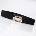 RTS Women's Fashion Elastic Waist Belt Stretch 3.8cm Wide Equestrian Belt with Round Alloy for Buckle for Dress Jeans
