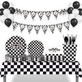 Huancai Racing Car Party Supplies Checkered Paper Plates Cups Napkins Disposable Tableware Set for Birthday Party Decorations