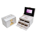 Jewelry Display Case Organizer with Video LCD Screen Rectangle Shape Compartments for Necklaces Bracelets Rings with Lock Key