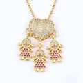 QIKU New Design Heart Shape 3 Girls/3 Boys Charm Pendant Women Necklace Copper Cubic Zircon Crystal Party Gift Wedding Jewelry