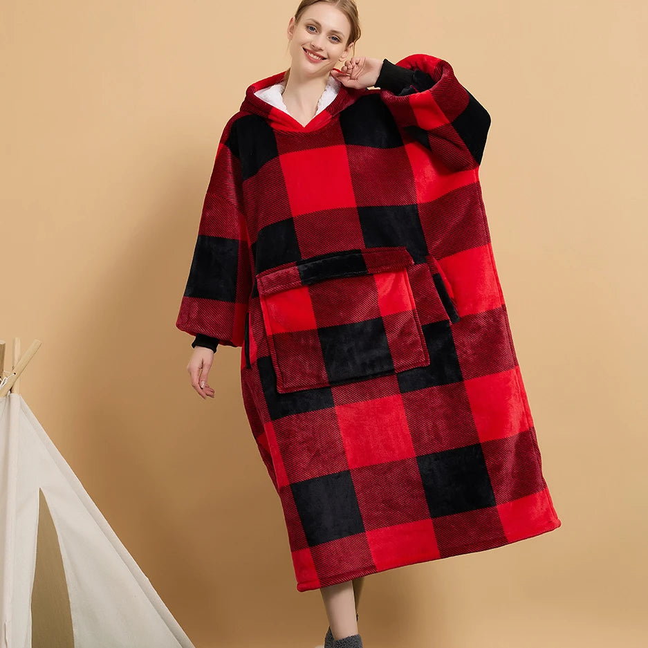 Custom Wearable Winter Cute TV Blanket Hoodie Christmas Dropshipping Customized Giant Sherpa Hoodie Blanket Sweatshirt Factory