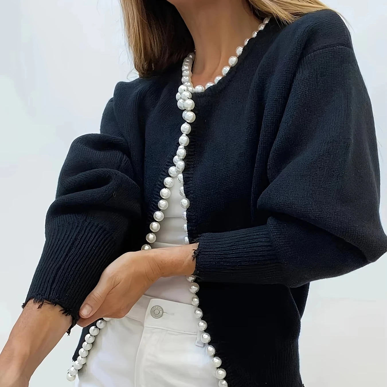 Fashion Autumn Retro Nail Pearl Knitted Cardigan Loose Short Women's Jacket Knitwear Female Slimming Sweater Coat