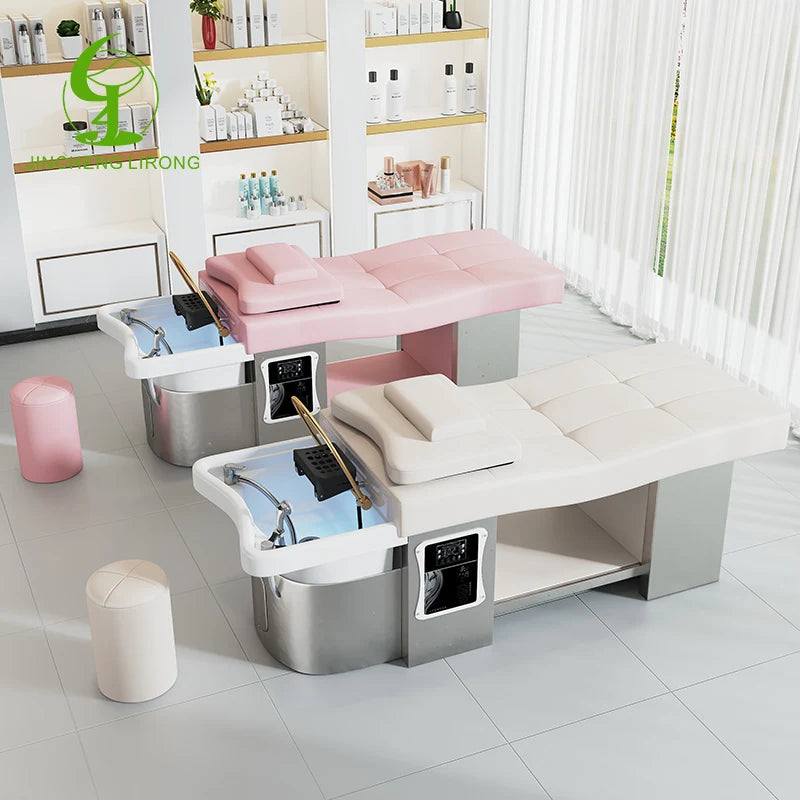 JINCHENG Modern Multifunctional Hairwashing Massage Table Stainless Steel Shampoo Bed with Synthetic Leather for Salon & Spa Use