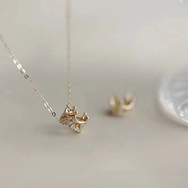 Fashion Fine Jewelry 925 Sterling Silver Crown Diamond Pendant Gold Plated Necklaces for Women