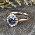 Silver Vintage Rose Gold Wedding Ring 1.0 CT Cut Grey Moissanite Engagement Halo Jewelry for Women