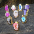 Wholesale Punk Classic Unique Natural Irregular Big Natural Agate Druzy Stone Ring Finger Rings Adjustable Jewelry Men Women