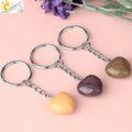 CSJA Natural Healing Stone Heart Keychains Lovely Door Car Amethyst Quartz Crystal Gemstone Keychain G686