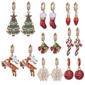 Luxury Christmas Gift 18K Gold Plated Enamel Christmas Tree Candy Cane Reindeer Snowflake Design Girl's Drop Hoop Earrings