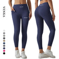 Custom Logo High Waist Tummy Control Sports Workout Pants High Elastic Soft Nude With Pocket Women Gym Fitness Yoga Leggings