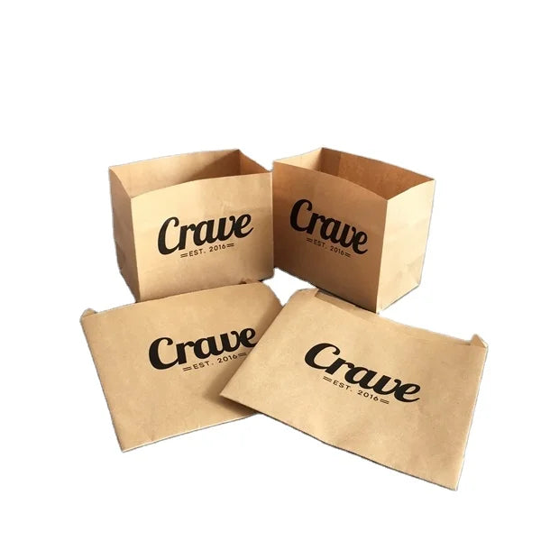 Biodegradable Eco Friendly Little square Kraft Grease Proof Custom Printed Paper Toast Bread Burger Packaging Bags