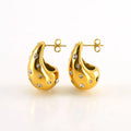 Chunky 18K Gold Plated Tear Drop Punk Earrings Stainless Steel Jewelry Hollow Zirconia Waterdrop Stud Earrings