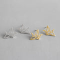 Fashion S925 Sterling Silver Simple Frosted Stud Earrings Minimalist 18K Gold Earrings Origami Crane Designer Earrings