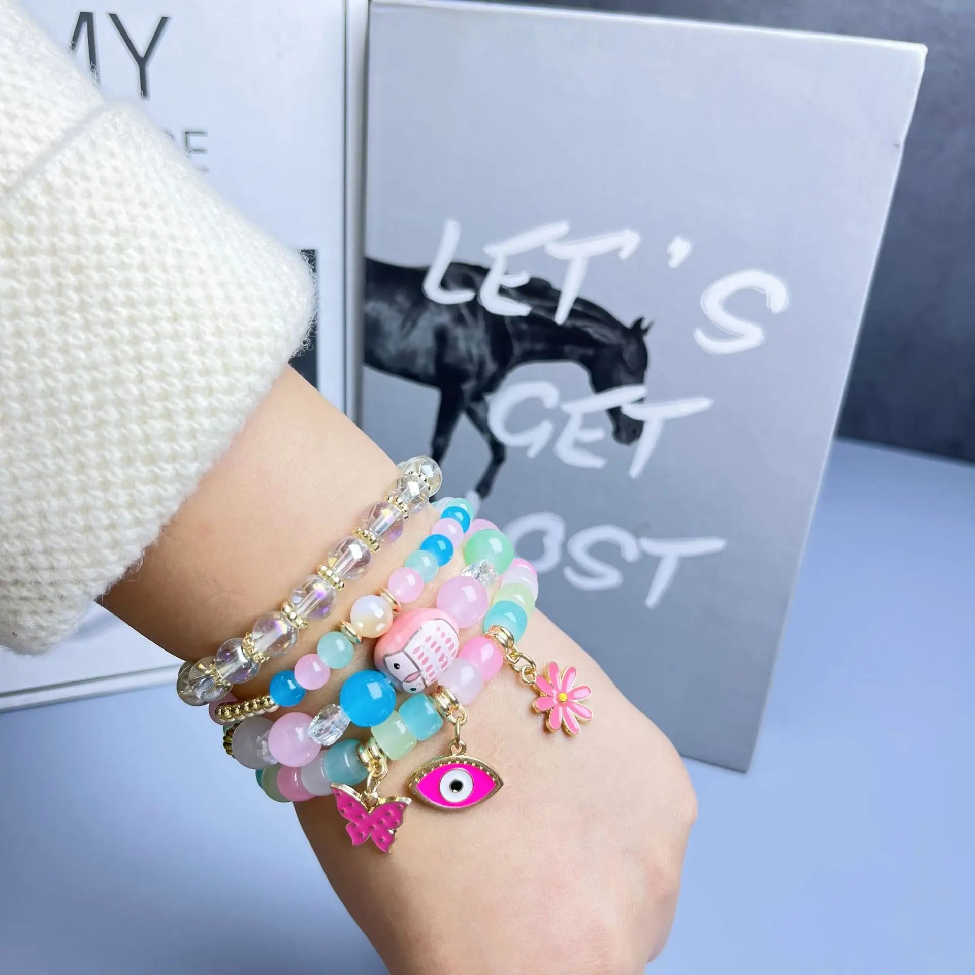 YL Bohemian Beaded Bracelet Flower Butterfly Eye Colored Glass Crystal Women's