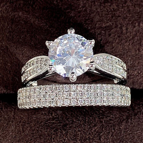 CAOSHI 2PCS Sparkly Wholesale Price Wedding Rings for Woman Silver Color Couple Full Cubic Zircon Engagement Rings Set Men Women