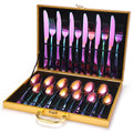 24 Pcs Best Selling Products Colorful Fork Stainless Steel Cutlery Set With Wooden Gift Box for Wedding