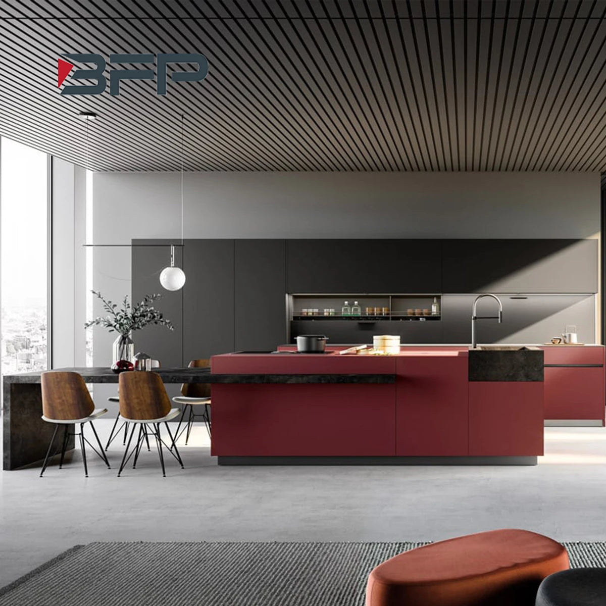 BFP One Stop Free Design Whole House Customization Modern Dark Colors Modular Kitchen Furniture Kitchen Cabinet Designs