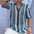 Custom Pullover Hollow Men's Cotton Pointelle Knitted Polo Crochet Sweater Knit Polo Shirt for Men Knitwear Men's Sweaters