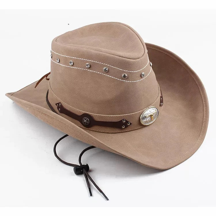 Summer Traveling Wide Brim Beach Sun Hat Vintage Suede Leather Cowboy Hat