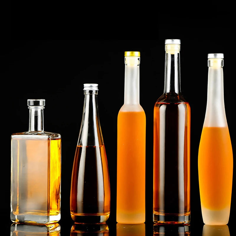 200ml 330ml 12oz Fruit Liquor Transparent Clear Frosted Multi-shape Glass Bottle for Home Brew Ice Wine Vodka with Cork Cap