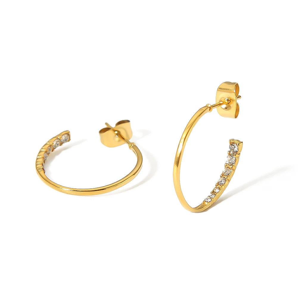 Ins Fashionable 18K PVD Plated Cubic Zircon Mirco Paved Iced Out CC Hoop Earrings for Women Dainty Jewelry