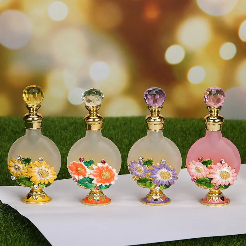10ml Arab Pastoral Sunflower Metal Perfume Bottle Essential Oil Refillable Fancy Attar Bottles Container Gift Decoration 10203