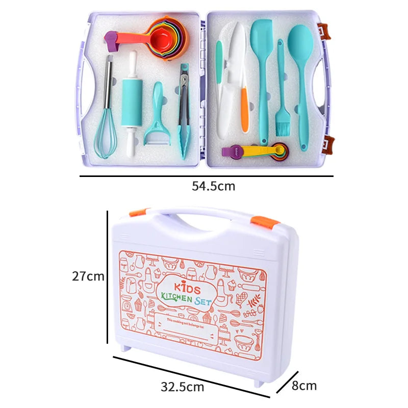 21pcs Mini Silicone Home Kitchen Gadgets Kids Cooking Tool Set with Baking Tools for Pretend Play Gourmet Play Kitchen Box