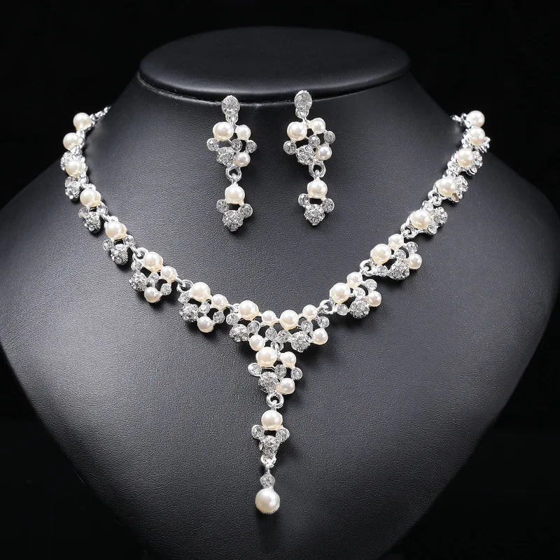 Hot Sale Africa Pearl Jewelry Sets Bead Pendant Necklace Earrings Pearl Necklace Earrings Set for Bride Girls Women