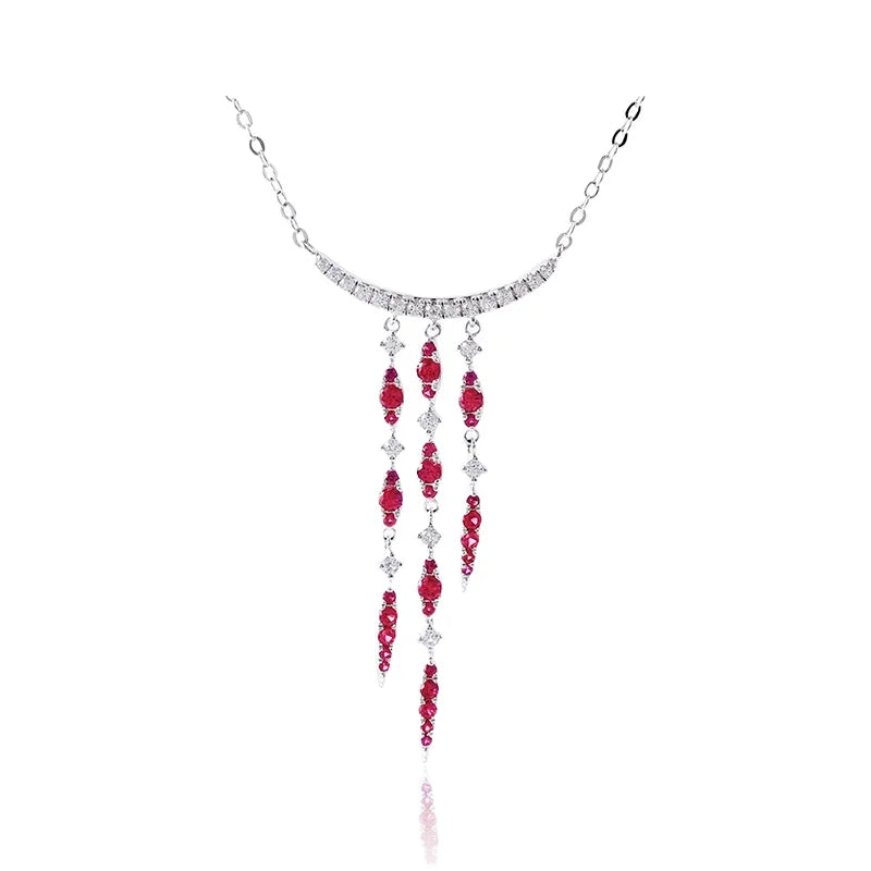 ATTA GEMS Korean Style Jewelry Real 925 Sterling Silver Engagement Pendant Create Ruby Gemstone Necklace