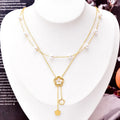 Factory Price Pearl Necklace 18K Gold Plated Pearl Shell Shaped Flower Zircon Fringe Double Stainless Steel Necklace for Women