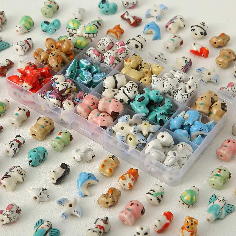 Cute 13-27mm Colorful Ceramic Clay Beaded Handmade Graffiti Animal Dog Charm Beads for Jewelry Making