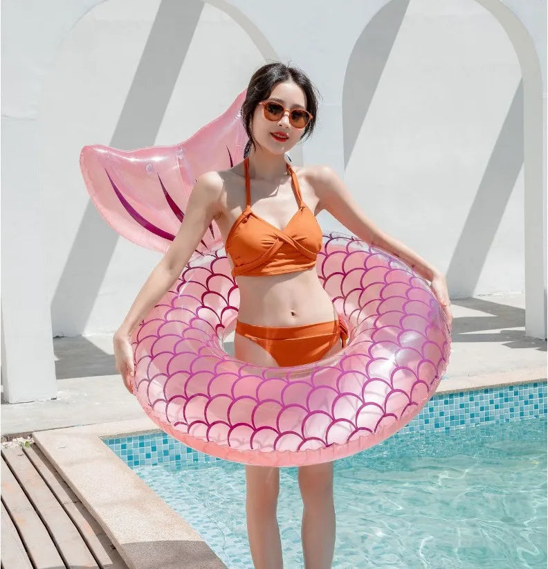Mermaid Fish Tail Inflatable Non-Phthalate PVC Durable Swimming Ring for Women Water Sports
